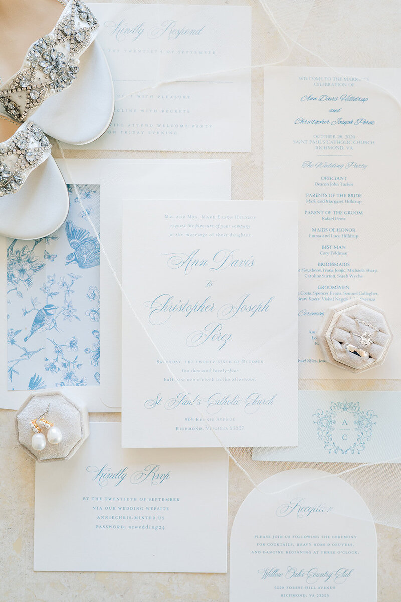 white and blue wedding invitations