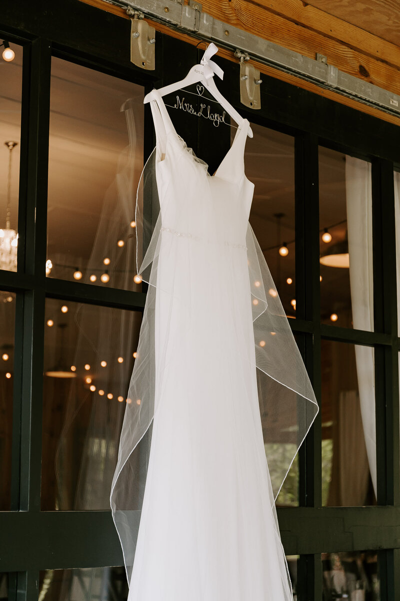 Wedding dress at modern farm venue