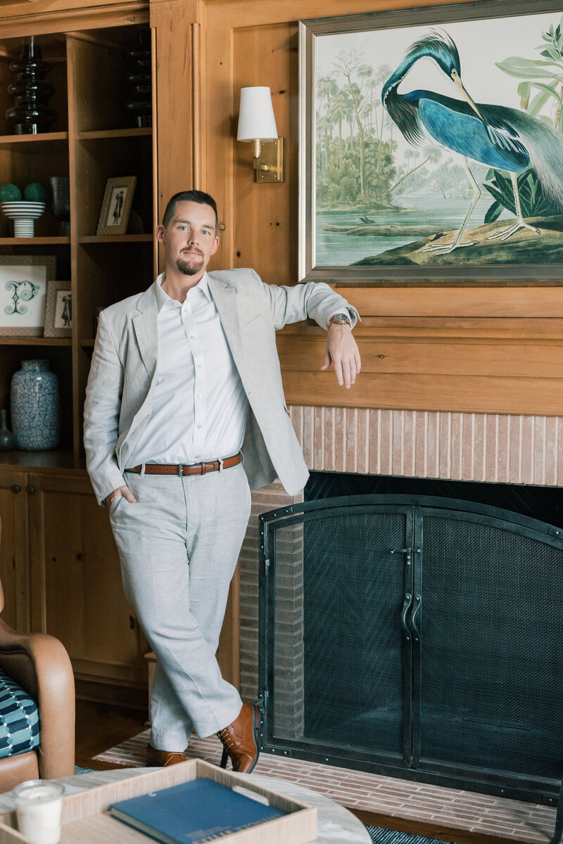 Omni Hilton Head, SC Oceanfront Wedding Venue | Groom By The Fireplace