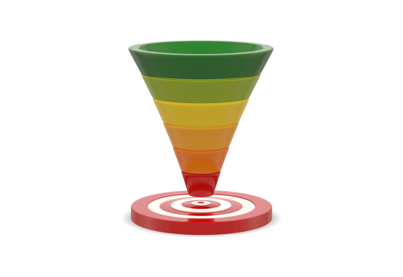 A multicolored marketing funnel feeds into a target. Marketing Strategist & Copywriter Redacted advises using a strategic funnel to create an email marketing strategy for your femtech startup.