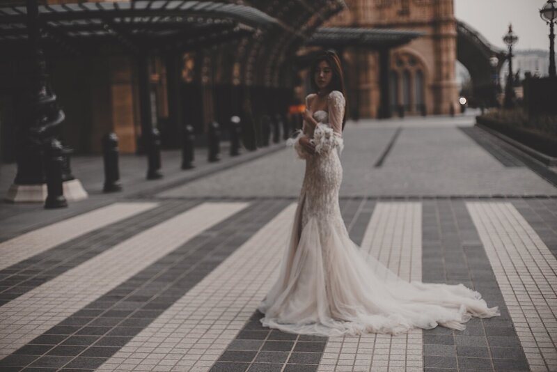 Bridal couture shoot in the streets of Macau.