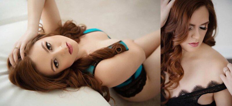 Collage of before and after a boudoir makeup transformation