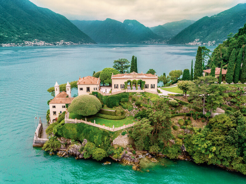 Aerial View Villa Balbianello Como Lake Italy Drone Wedding Photography