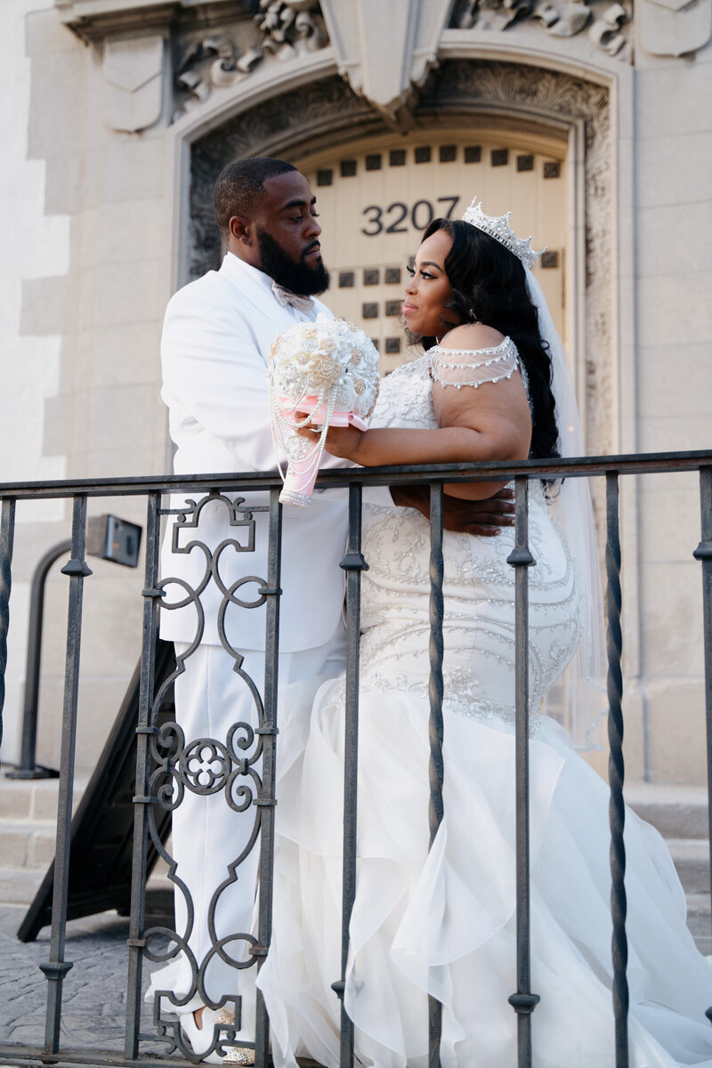 Couple embracing one another at Barnett on washington st louis