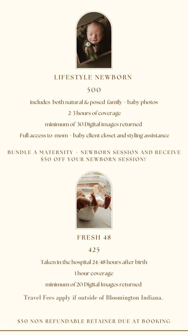 Bloomington Indiana Newborn Photographer Pricing
