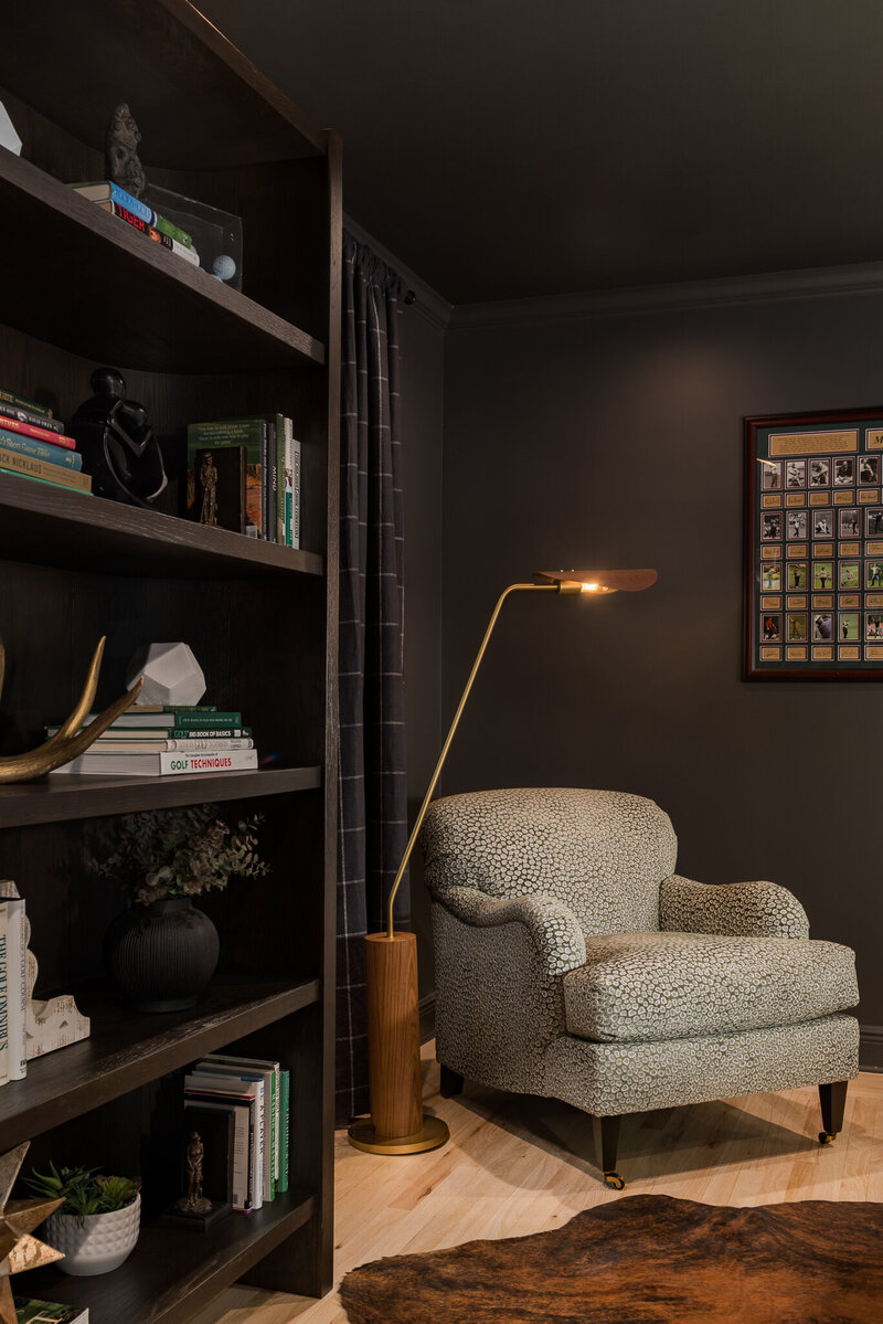 Moody office with chair and lighting_Scarbro Design