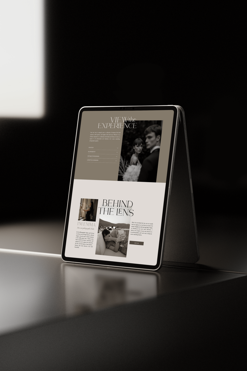 Emma Showit website template for photographers featuring a modern, elegant design—perfect for wedding and editorial portfolios that attract dream clients.