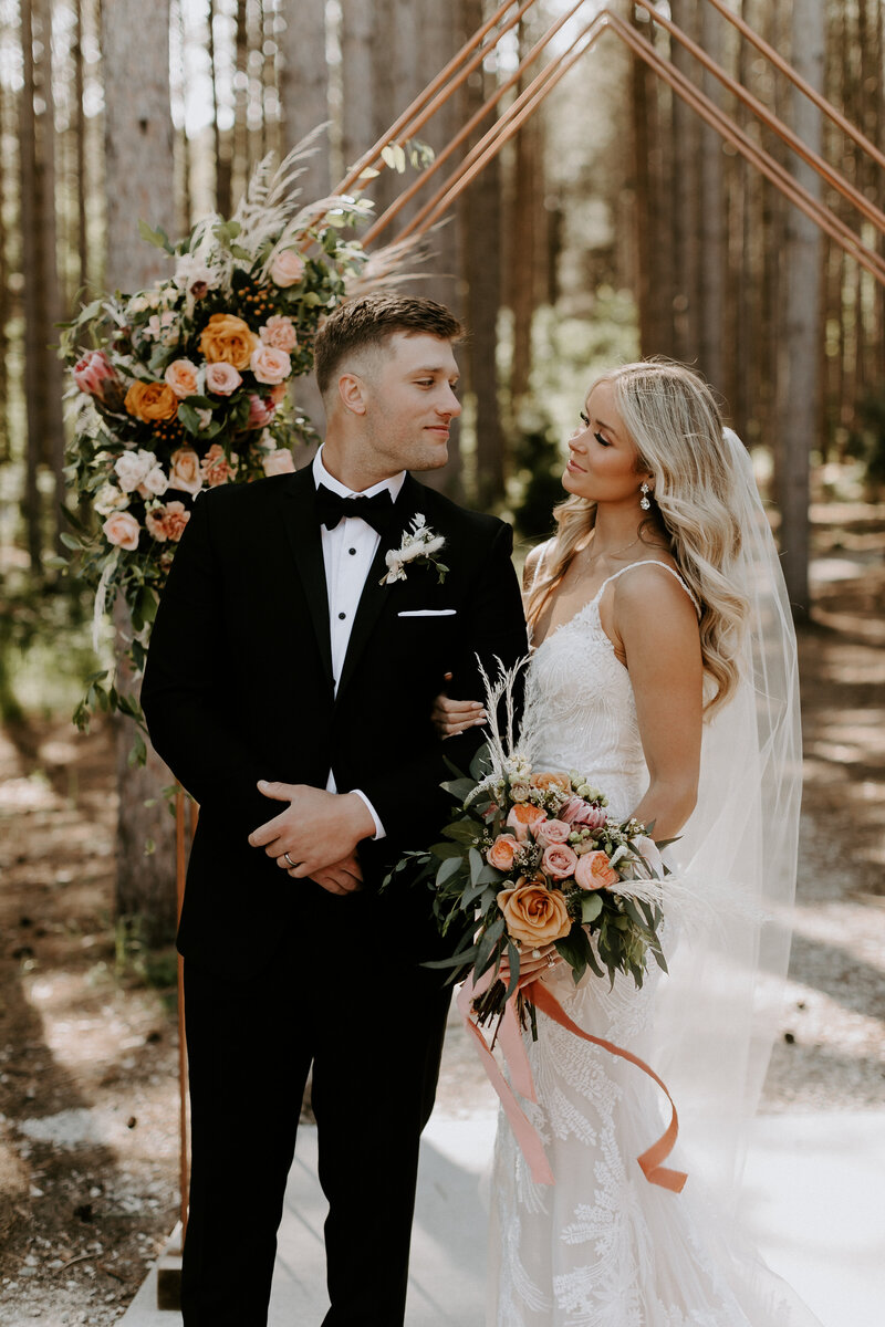 Boho Pinewood Wedding Bride and Groom Inspiration