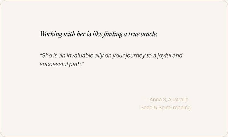 Client review graphic for Seed and Spiral astrology readings with Lidia Ranieri.