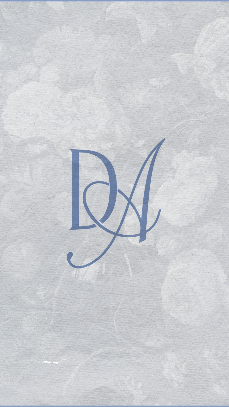 Develope Academy monogram logo mark on a faded floral background