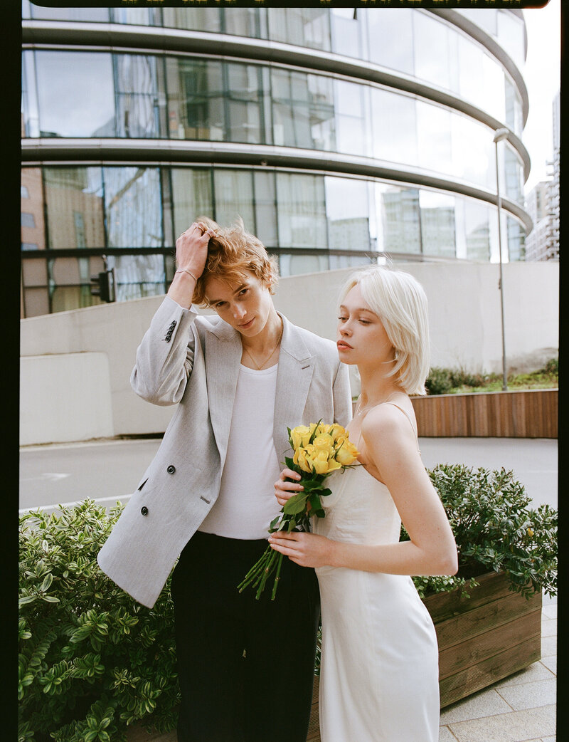 London couple captured on 35mm film in documentary wedding photography style