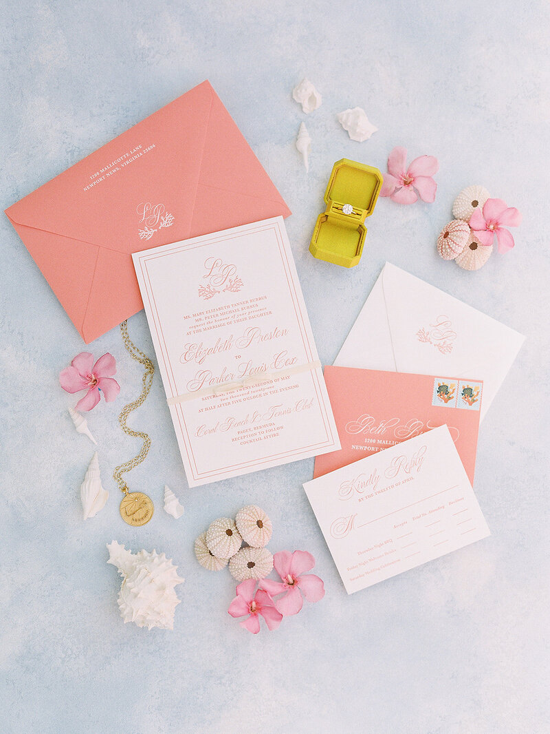 Bermuda Wedding Bermuda Bride Pink and White Elegant Floral Wedding Invitation