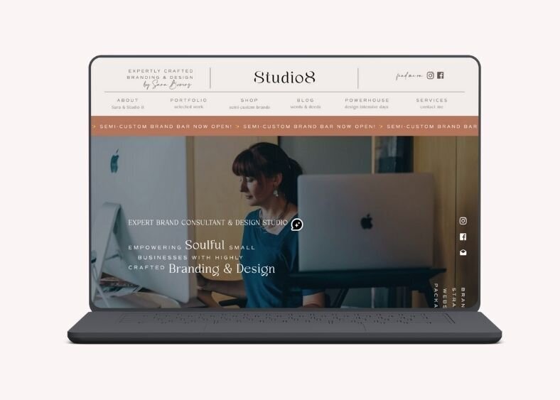 Website homepage for Studio8, branding and design studio with modern professional layout.