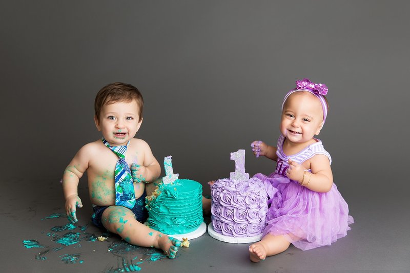 twin boy and girl cake smash