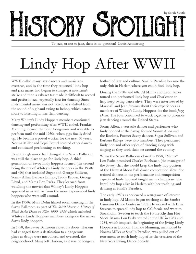 Lindy Hop After WWII