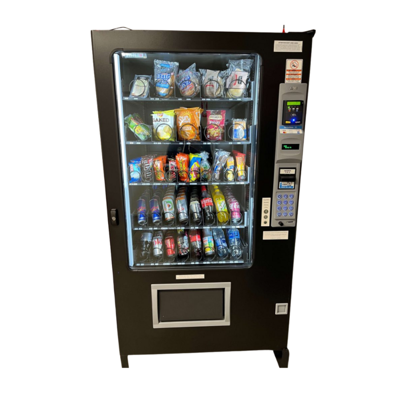 Combo vending machine with snacks and beverages including chips, candy, and soda, offered by Treehouse Vending