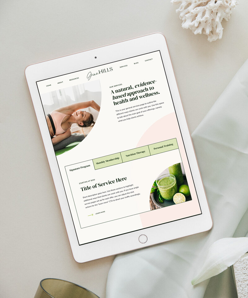 wellness coach website template on ipad