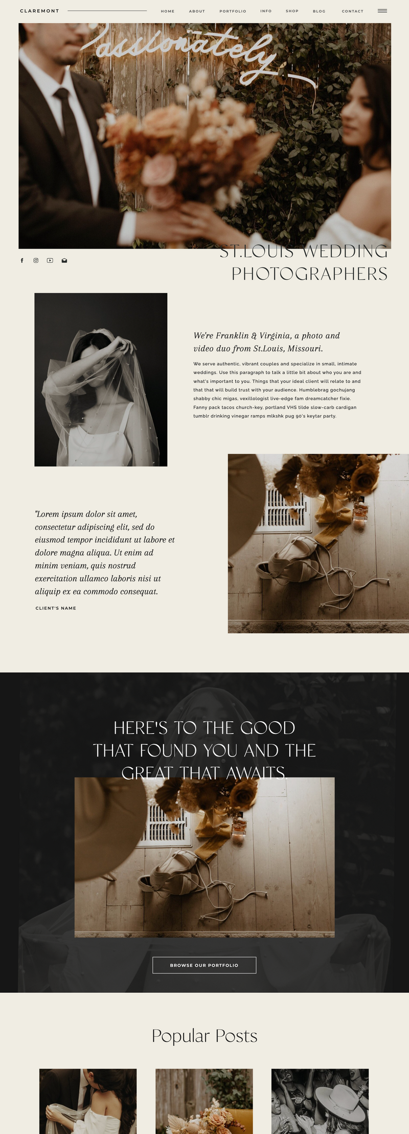 Claremont Showit template used for a lifestyle photographer’s bold and approachable website