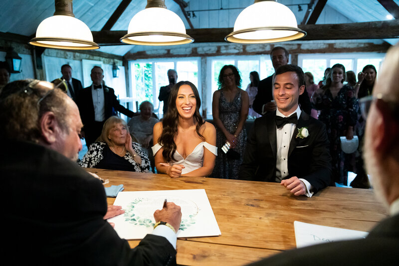 Bride and groom signing of the Ketubah