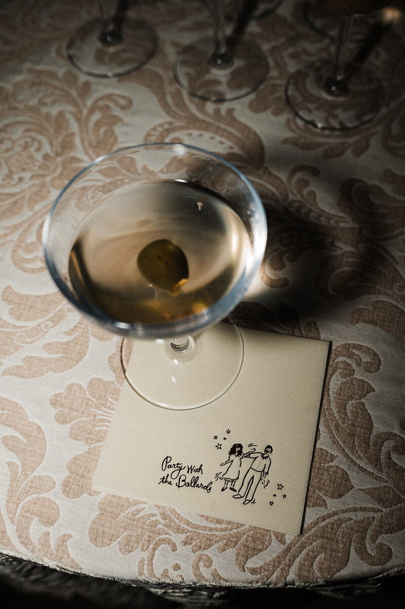 Late night wedding drink details at Mae's Ridge wedding planned by Bianca Nichole and Co