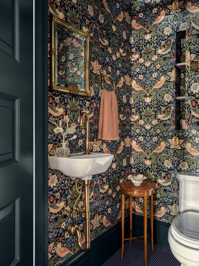 Wallpapered powder room