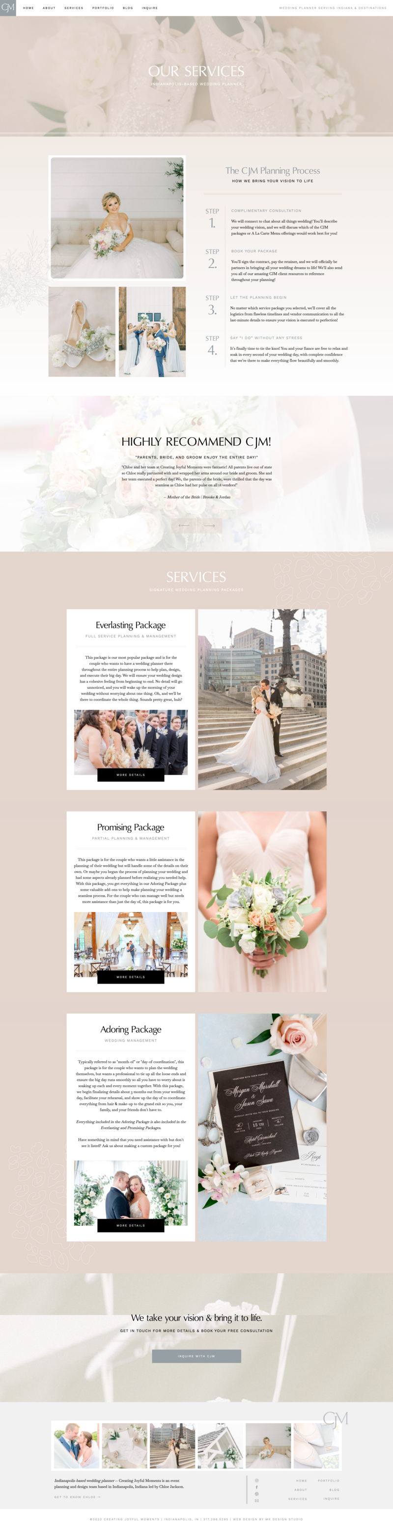 mockup showing a warm, neutral wedding planner website
