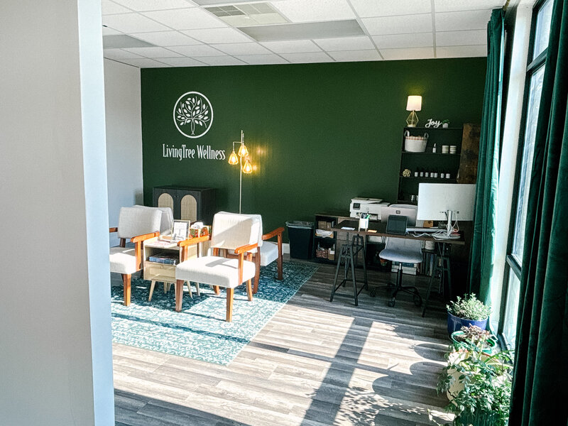 Welcoming reception area of LivingTree Wellness Collective, Greenville, SC​
