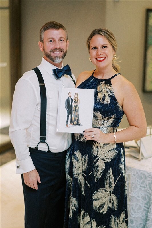 Outdoor luxury wedding live painting featuring their dog