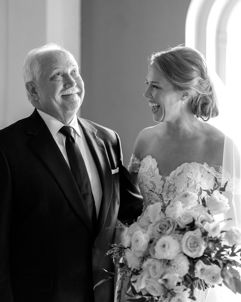 Father and Daughter's first look on her wedding day. Small wedding in Ann Arbor, Michigan. 