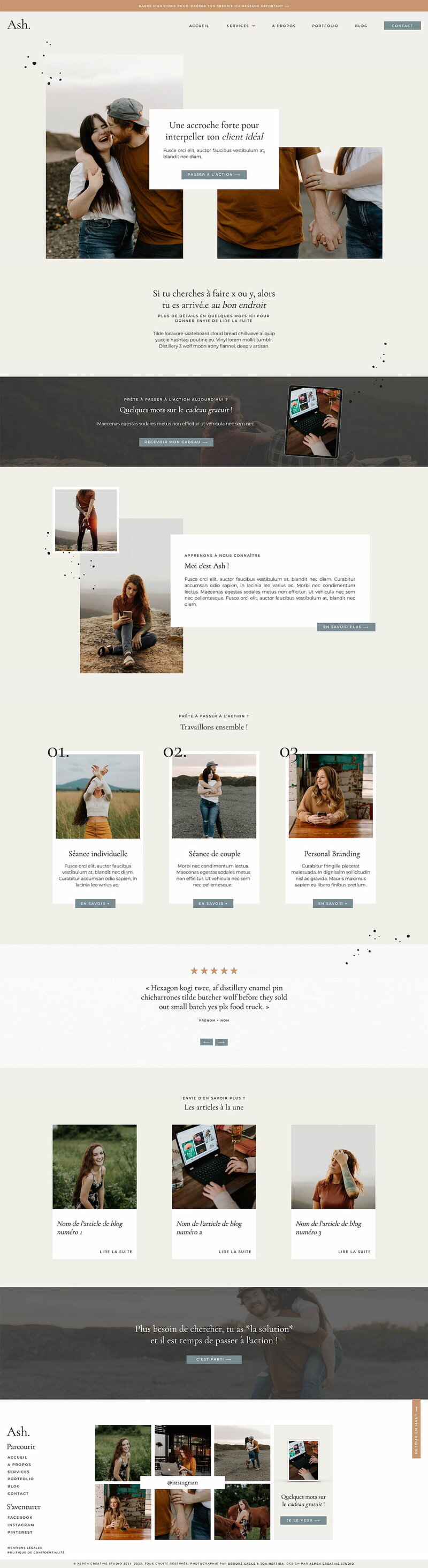 Capture d'écran du template de site Internet Showit Ash