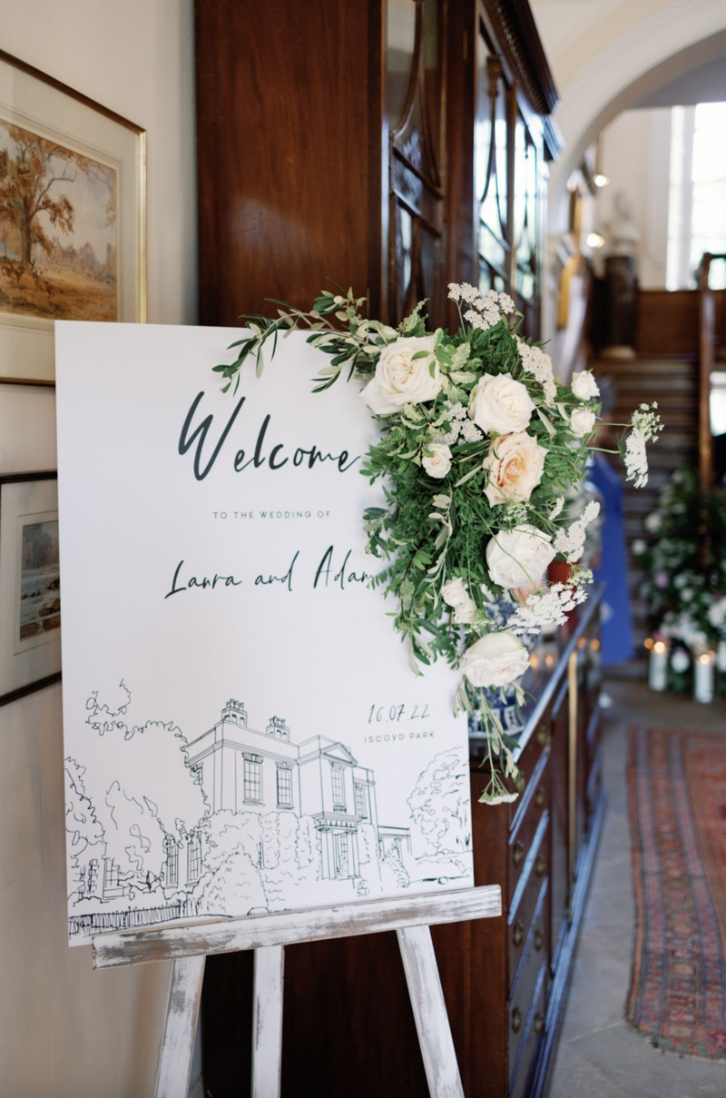 Laura & Adam welcome board for Iscoyd park wedding - designed by The Little Paper Shop