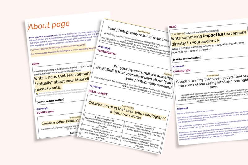 web copywriting template for photographers