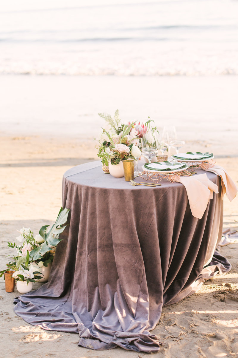 Table setting at Santa Barbara beach wedding