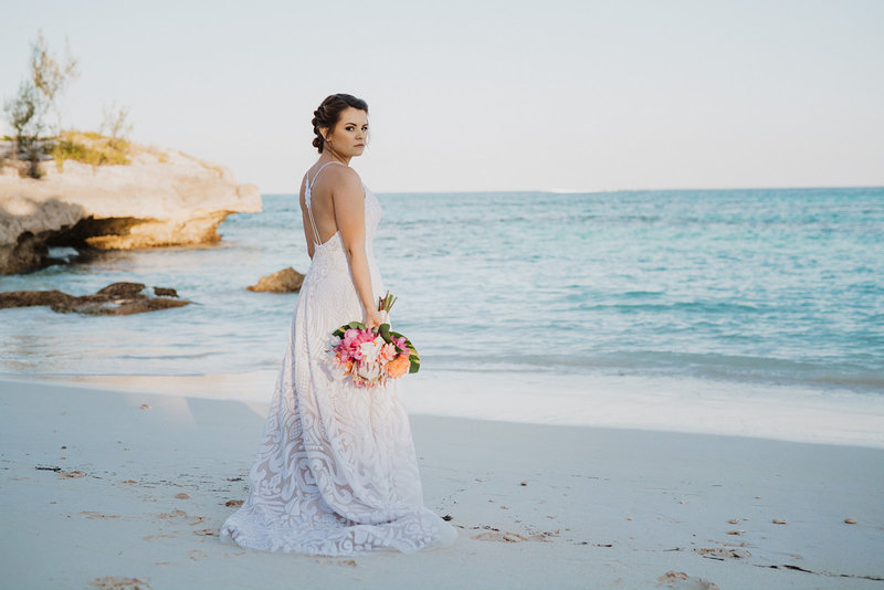 Bride along on the beach