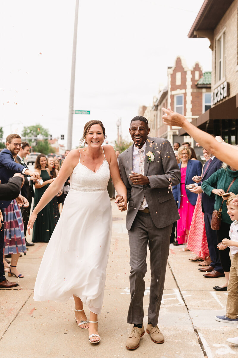 Bride and groom walk up memorial steps at their DC wedding