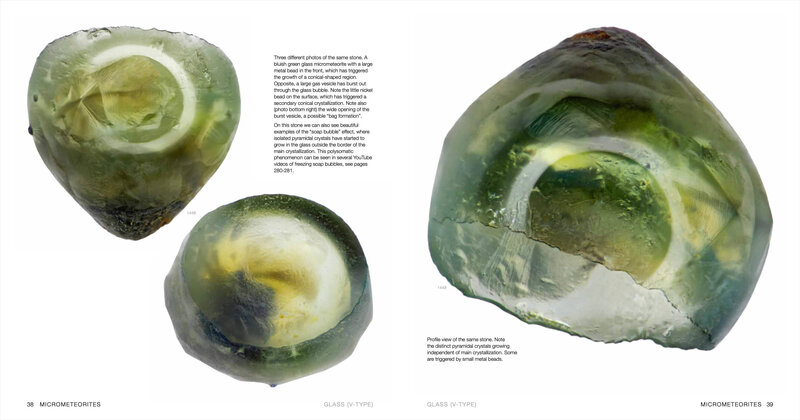 Excerpt from the Atlas of Micrometeorites by Project Stardust Founder Jon Larsen and Jan Braly Kihle showing vesicular three views of a glass micrometeorite