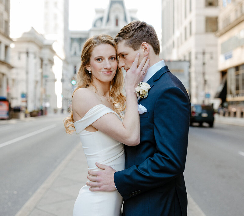 bride and groom at City Hall wedding in Philadelphia