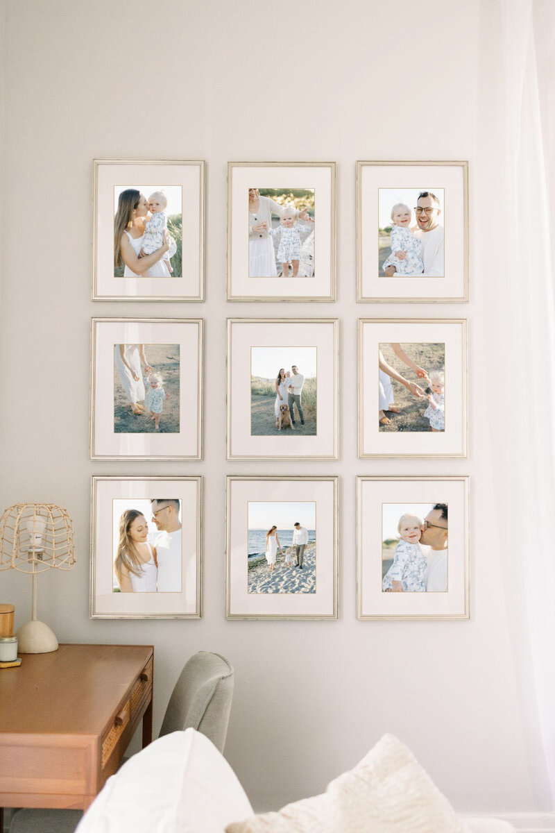 nine 8x10 matted and framed family photos designed by seattle family photographer, Lena Porter
