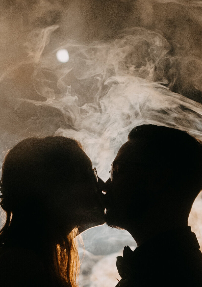 bride and groom photography with smoke bombs