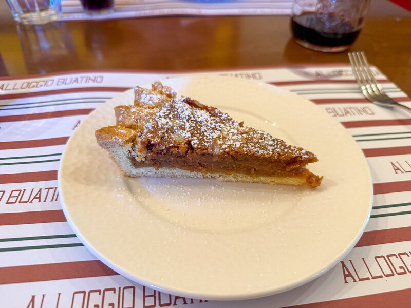 Amaretto cake at Locando Buatino in Lucca, Italy