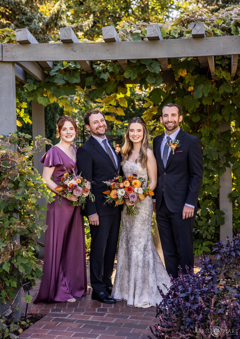 Wedding party photography in the Gloria Falkenburg Herb Garden area of Denver Botanic Gardens