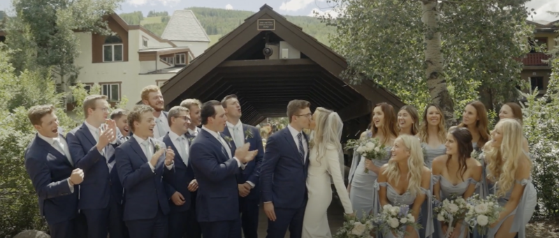 bride and groom with bridal party