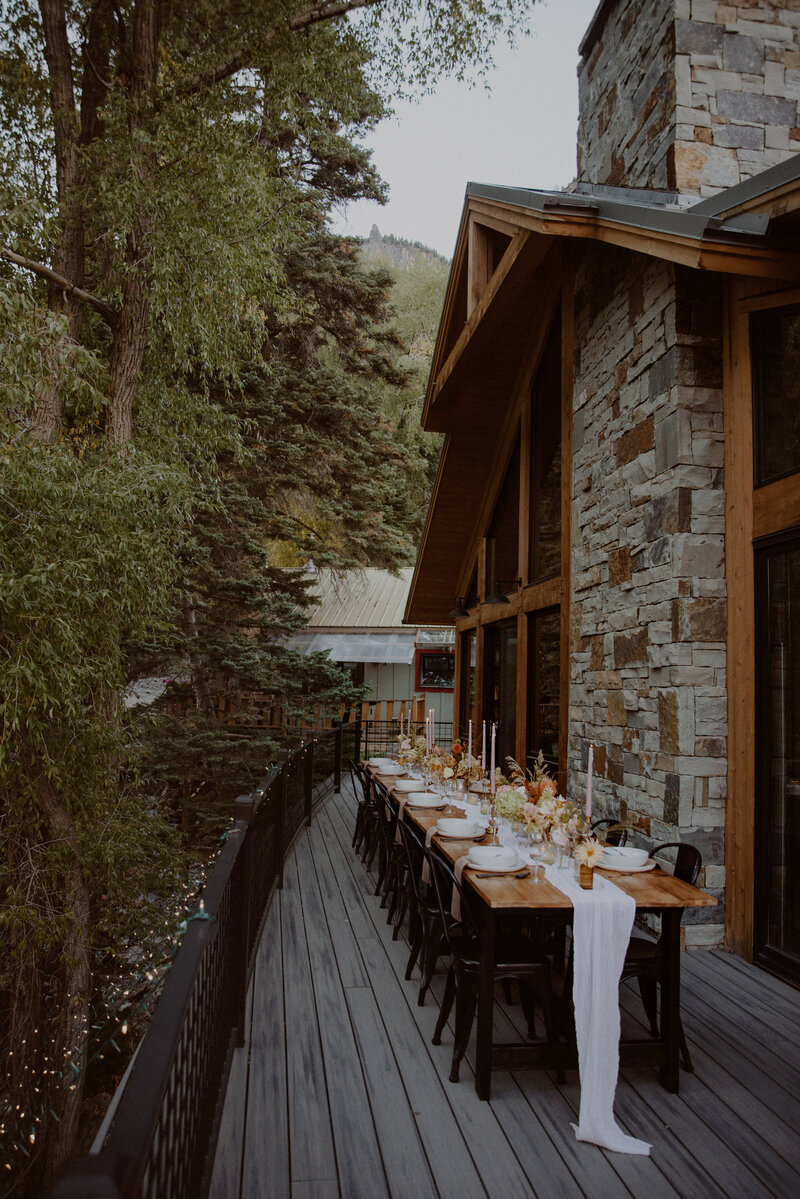 Elopement reception dinner set up on balcony