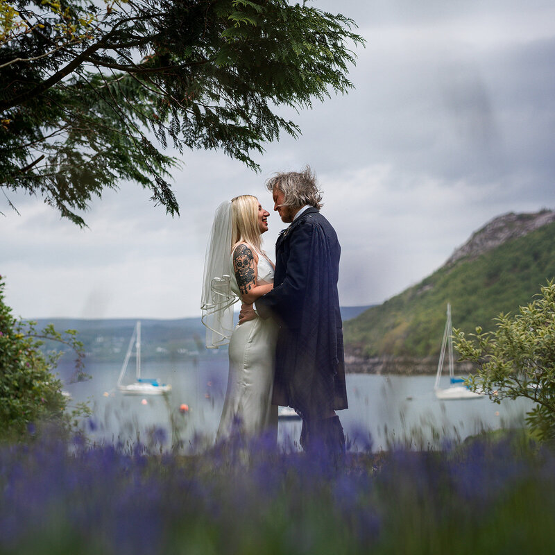 couple have their elopement photo taken in scottish highlands