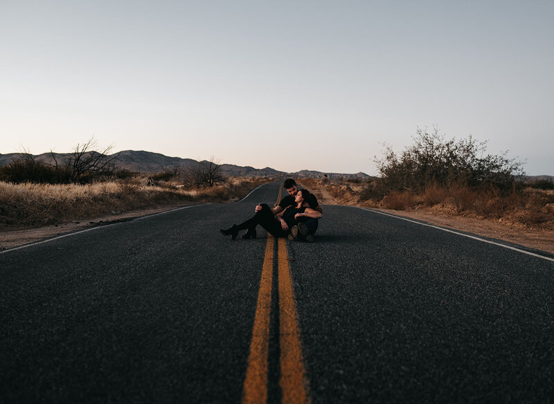 Joshua Tree road engagement photos - Colby and Valerie Photography