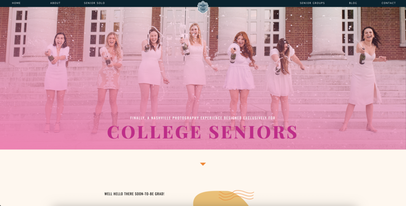 Website screenshot for senior photographer