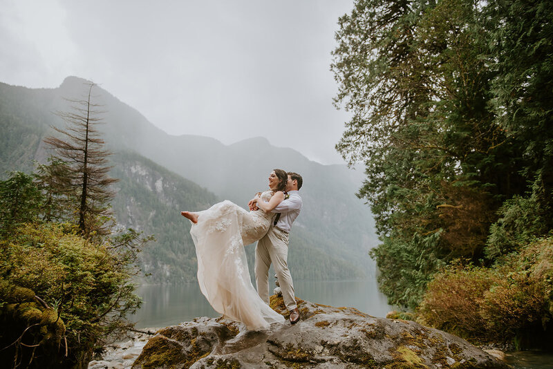 Couple laughing during their romantic Sunshine Coast B.C elopement.