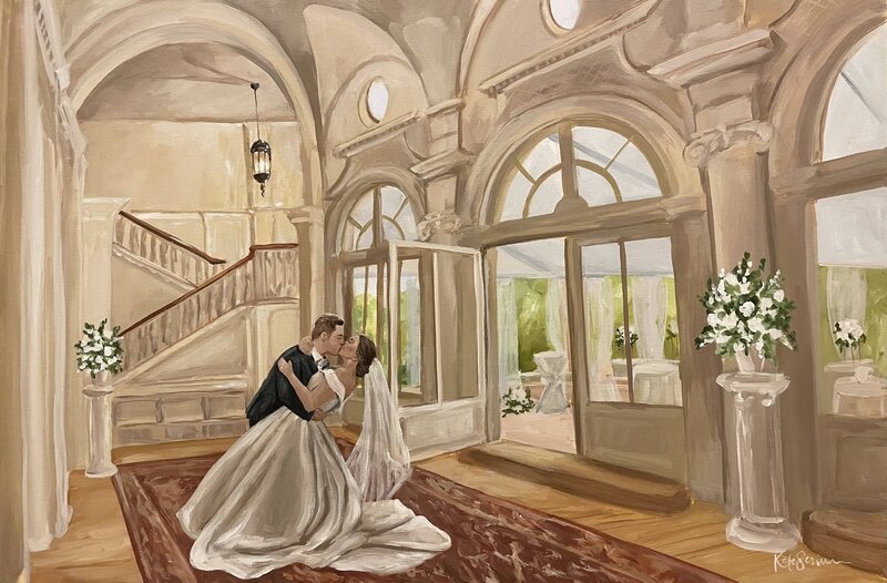 painting of bride and groom