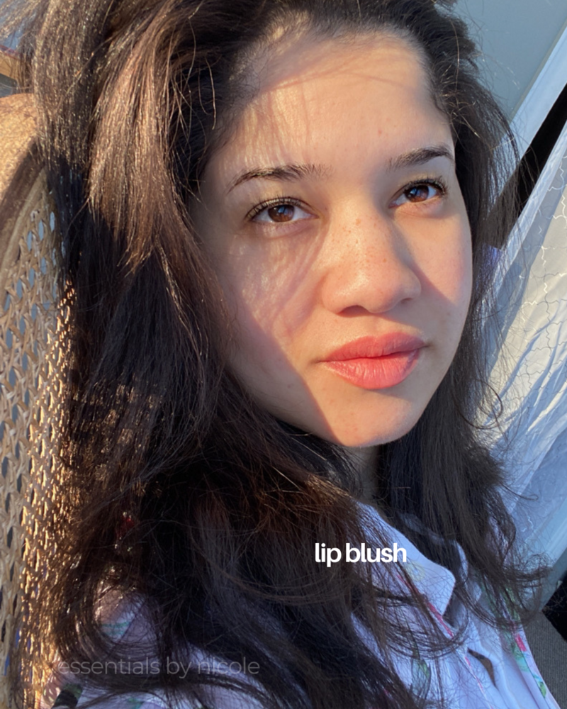 client selfie of lip blushing results from essentials by nicole