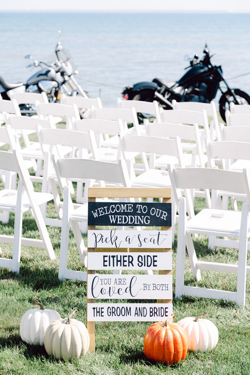 wedding decor at ceremony on lake michigan